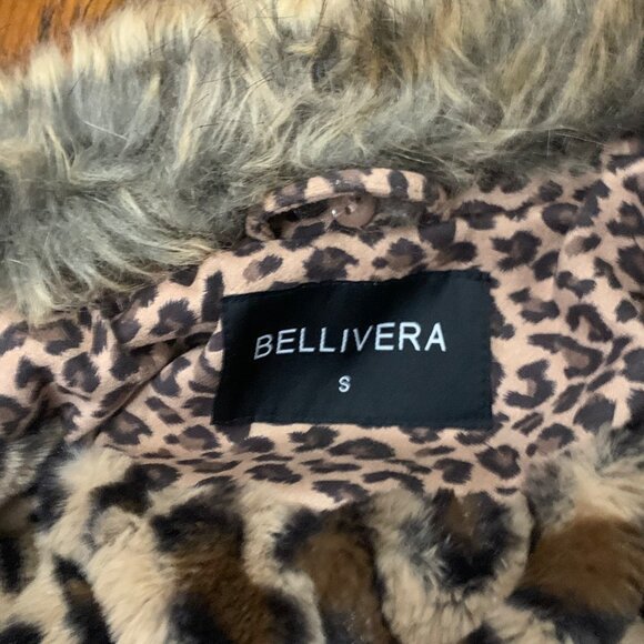BELLIVERA Leopard Print Moto Jacket Faux Fur Collar Zip Detachable Collar Size S - Picture 5 of 8